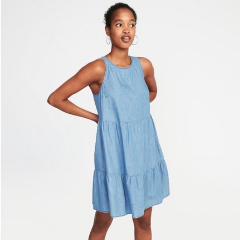 Old Navy blue Chambray tier dress